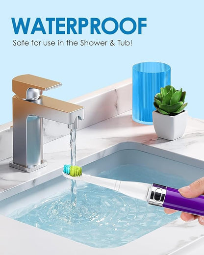 Voom Sonic Go 1 Series Travel Electric Toothbrush | Travel Toothbrushes - Battery Operated Toothbrush for Adults & Kids, Dentist Recommended Toothbrush, Portable w/ 2 Minute Timer (Purple)