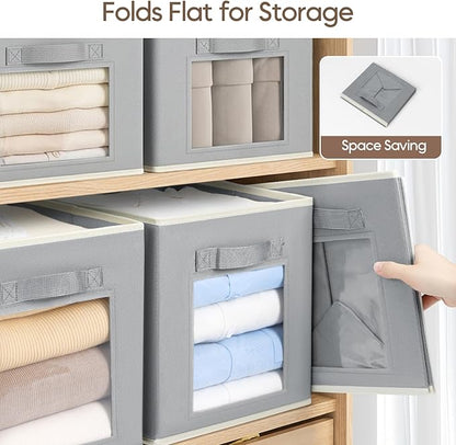 Homsorout Storage Cube 11 Inch - Cube Storage Bins with Window, Closet Storage Baskets with Handle, Fabric Bins for Closet, Shelves, Toys, Clothes, Set of 14, Grey