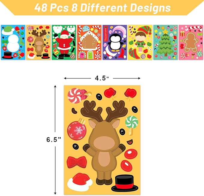 48 Pcs Make Your Own Christmas Sticker Sheets for Kids Home Classroom Party Favor Art Craft School Rewards