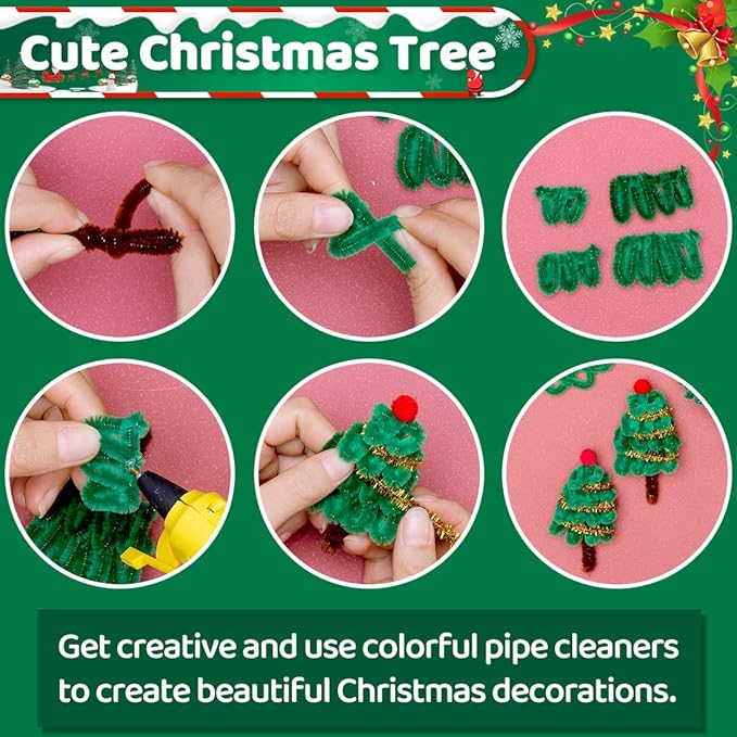 Eppingwin 180pcs Pipe Cleaners,Christmas Pipe Cleaners Craft Supplies,Chenille Stems for DIY Arts Crafts Project(Christmas Colors)