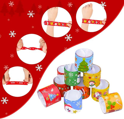 Garma 48Pcs Christmas Slap Bracelets and Silicone Bracelets for Kids, Xmas Bulk Slap Wristbands Rubber Bracelets Set for Christmas Birthday Party Favors Supplies New Year Stocking Stuffers Gifts