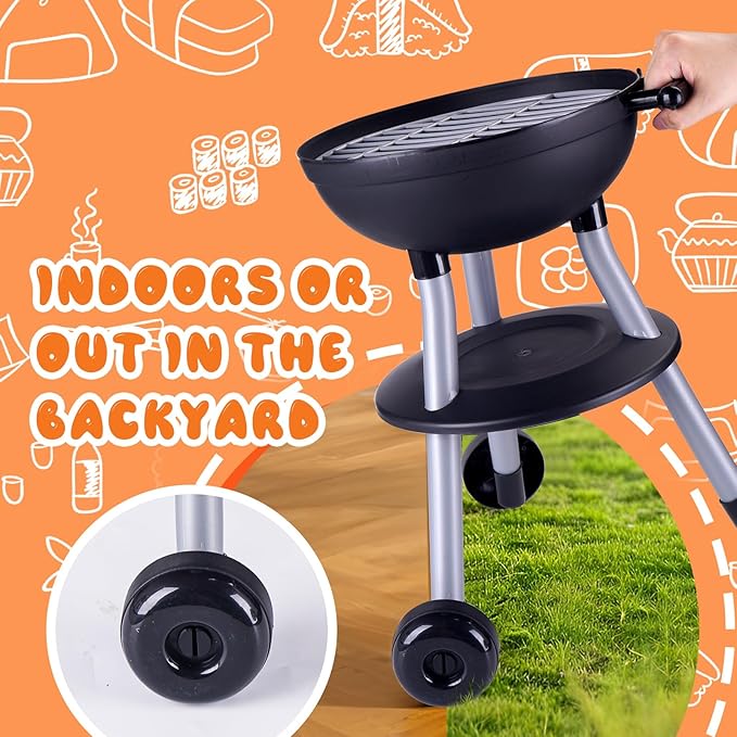 47 PCS Kids Kitchen Toys Set, Kids Toy Grill Playset, Interactive Toy BBQ Grill Set with Sound&Light, Pretend Play Outdoor Barbecue Cooking Toys, Christmas Birthday Gift for Kids Boys Girls Ages 3+