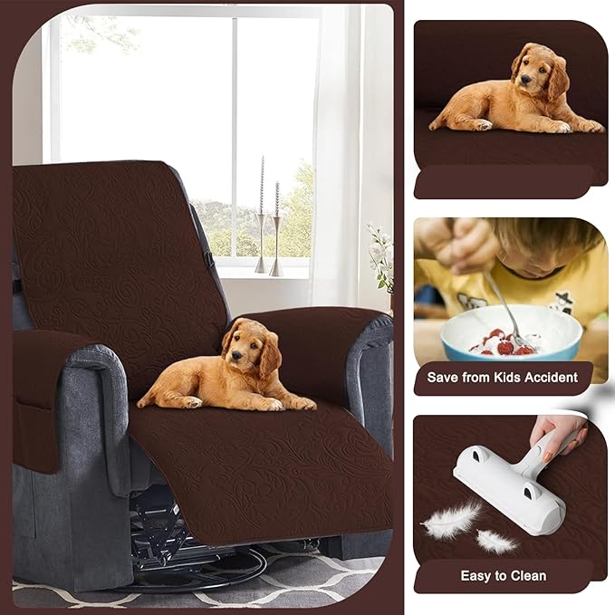 Waterproof Recliner Chair Couch Cover, Anti Slip Recliner Chair Sofa Covers with Elastic Bands,Furniture Protector for Kids, Pets, Dog and Cat (1 Cushion Loveseat, Dark Coffee)