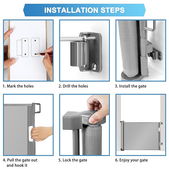 56 Inch Retractable Baby Gate for Stairs Retractable Dog Gates for Doorways Outdoor Baby Gates for Decks Indoor Dog Gates for The House Extra Wide Baby Gate Stair Gates for Kids or Pets Deck Gate Gray