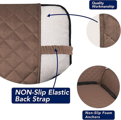 PureFit Reversible Quilted Sofa Cover, Water Resistant Slipcover Furniture Protector, Washable Couch Cover with Non Slip and Elastic Straps for Kids, Dogs, Pets (Chair, Brown/Beige)