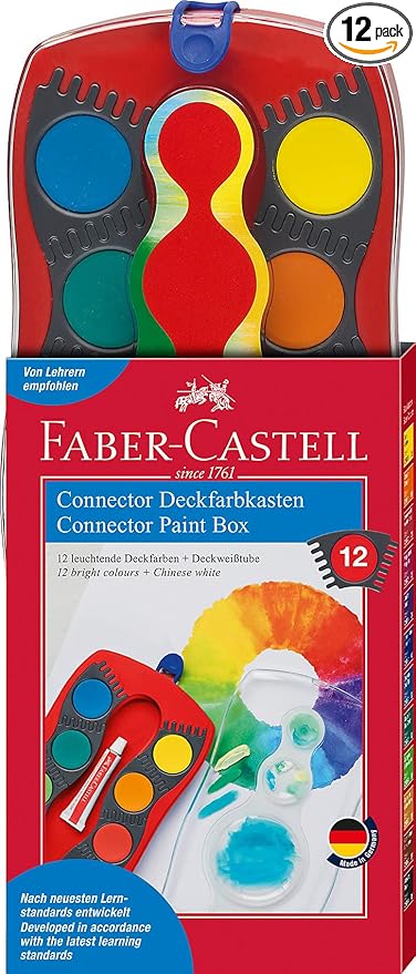 Faber-Castell Connector Watercolor Paint Set for Kids - 12 Watercolor Paint Colors, Watercolors for Kids Ages 6-8+, Multicolor