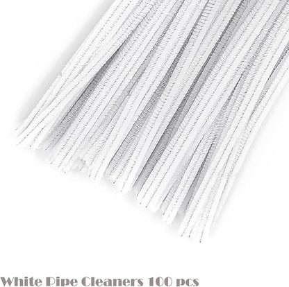 Swpohrat 100 Pieces White Pipe Cleaner Craft Set,Thick Fuzzy Chenille Stem Pipe Cleaners for DIY Craft Projects and Decorations