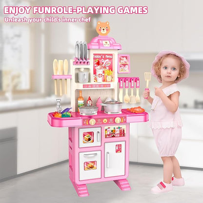 Play Kitchen for Girls and Boys - Realistic Toy Kitchen Set with Lights, Sounds, and Water Circulation for Ages 3-8