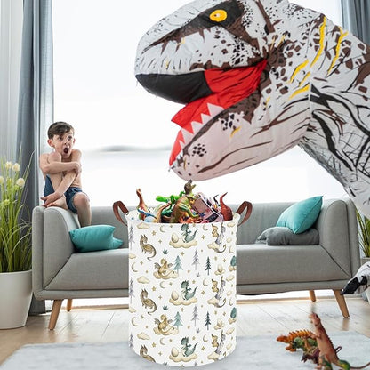 Dinosaur hamper,Dinosaur Collapsible Kid Room Basket,Cloud moon star dragon egg laundry hamper for kids,Nursery hamper,party gift basket,Shelf Book Basket(Cute dinosaurs)