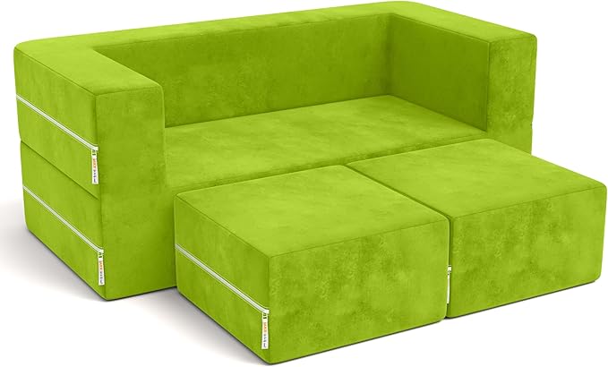 Jaxx Zipline Kids Modular Loveseat & Ottomans/Fold Out Lounger, Lime