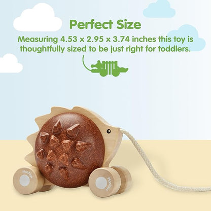 PlanToys® Wooden Pull Along Hedgehog | Montessori Pull Toy for Toddlers | Walking Toy with Sound, Early Learning, Balance & Coordination | Eco Friendly Wooden Toy