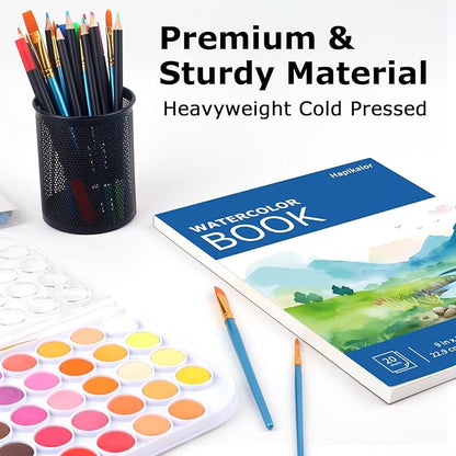 Hapikalor School Supplies for Teens, 4-Pack 9"x12" Watercolor Paper Pad, 140lb/300gsm, Premium Water Color Pad for Paint, Watercolor Pencils, Watercolor Pens, Charcoal, Oil Pastels and Acrylic, Blue