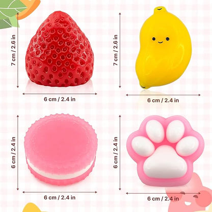 Taba Squishy Toys 4 Pack, Soft Sensory Fidget Squeeze Toys for Stress Relief, Kawaii Fufu Squishies for Kids & Adults, Party Favors, Goodie Bag Fillers