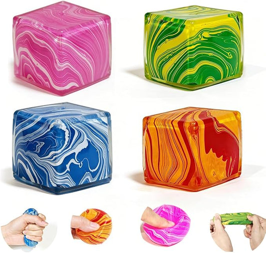 4 pcs 1.3“ Nice Ice Cube Squishy Fidget Toys, Slow Rise Squishies Stress Ball Relief Toy, Sensory Fidget Toy for Focus & Calm, Unique Desk Decor for Teens & Adults, Gifts Idea.