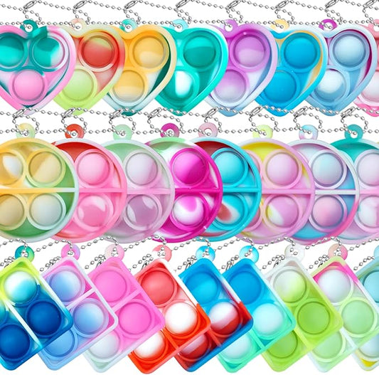 ONKULL Pop Fidget Keychain 30 Pack ,Mini Fidget Toys Bulk ,Sensory Toys for Kids ,Party Favors for Kids 4-8,8-12 Year ,Back to School Gifts for Classroom ,Birthday Goodie Bags Stuffers