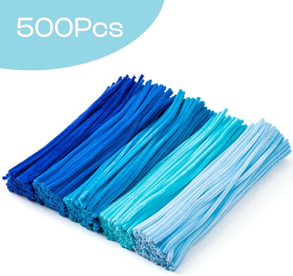 Caydo 500 Pieces Blue Pipe Cleaners, Chenille Stems, Pipe Cleaner Crafts for DIY Art and Craft Projects Creative Gift Party Decorations