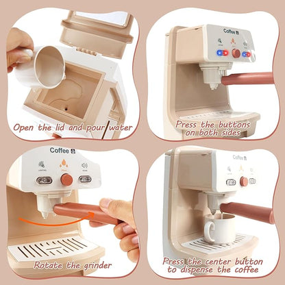 Toy Coffee Maker for Kids, Kids Coffee Playset, Pretend Play Coffee Maker Set, Light and Sound, for Toddler Girls and Boys, Aged 3 4 5 6