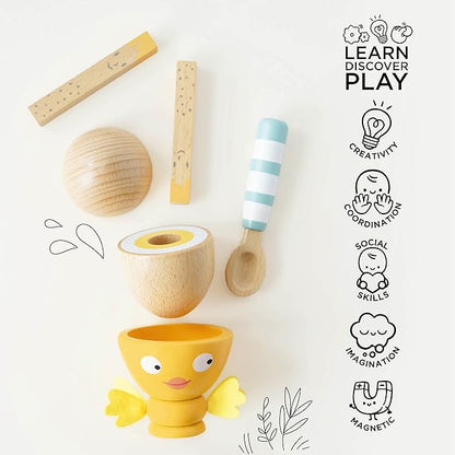 Le Toy Van - Wooden Honeybake 'Chicky Chick' Wooden Egg Cup Set | Pretend Food Kitchen Play Toy Set | Kids Role Play Toy Kitchen Accessories