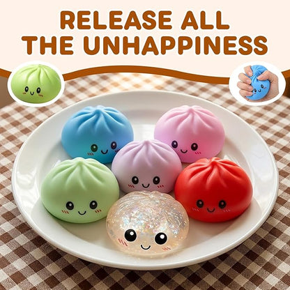 Dumpling Squishies Toy, Giant Glitter Dumpling, Colorful Steamed Bun Stress Balls Fidget Sensory Toy,Squeeze Dough Ball Stress Relief Hand Toys with Food Steamer Stretchy Desk Toys (Purple)