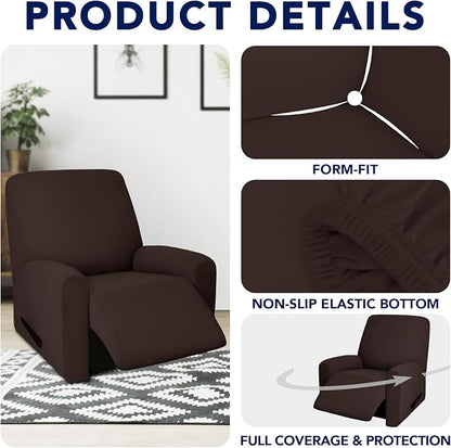 PureFit 100% Dual Waterproof Recliner Cover, Waterproof Couch Cover for Recliner - Stretch Non Slip Fleece Sofa Covers Washable, Leakproof Furniture Protector for Kids, Pets, Dog (Recliner, Chocolate)