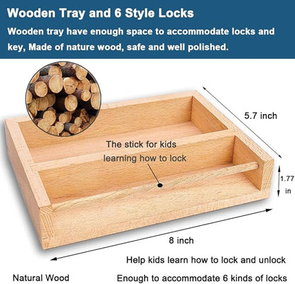 Montessori Lock and Key Toy Set for Toddlers, Montessori Educational STEM Lock Toys Matching Games Lock Set with Wooden Tray for 3 4 5 Year Old Kids
