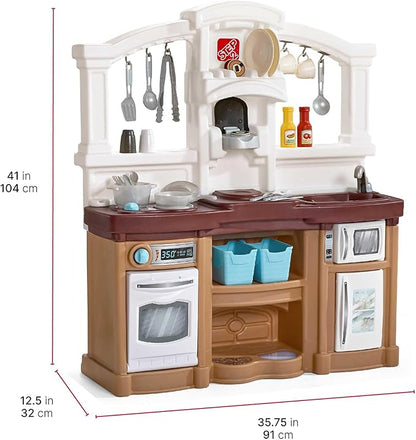 Step2 Fun with Friends Kids Kitchen Playset, Indoor/Outdoor Kitchenette, Interactive Play with Lights and Sounds, Durable Plastic, Includes 25 Piece Toy Accessories, Toddlers 2+ Years Old, Tan