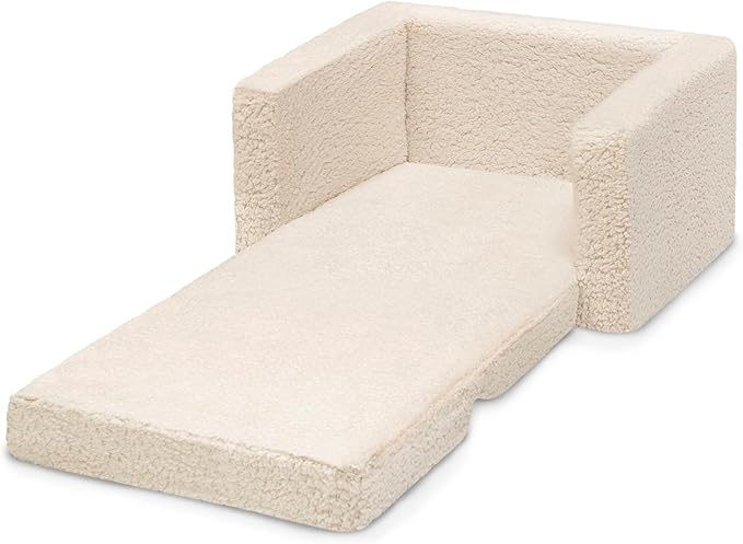 Delta Children Cozee Flip-Out Sherpa 2-in-1 Convertible Chair to Lounger for Kids, Cream