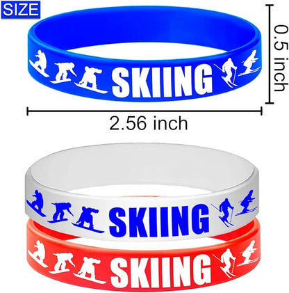 24PCS Skiing Themed Rubber Bracelets Sport Slicone Wristbands Snowboard/Skier Party Supplies Birthday Baby Shower Party Favors