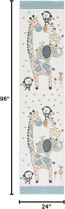 SAFAVIEH Carousel Kids Collection Runner Rug - 2' x 8', Ivory, Animal Design, Non-Shedding & Easy Care, Ideal for High Traffic Areas for Boys & Girls in Playroom, Nursery, Bedroom (CRK120A)