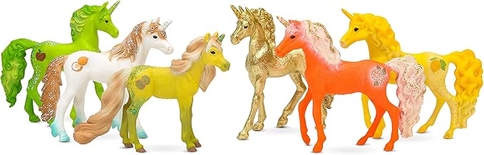 Schleich bayala, Unicorn Gifts for Girls and Boys Ages 5-12, 6-Piece Set, Collectible Unicorn Foal Toys, Fruit & Gold Unicorn Foals