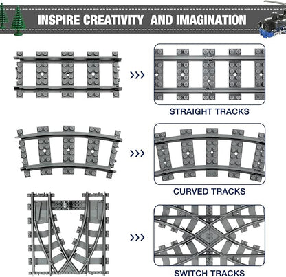 Classic City Train Tracks, 54 Pieces Railroad Track with 32 Curved, 20 Straight and 2 Switch Train Tracks, Train Expansion Accessories Compatible with All Major Train Tracks