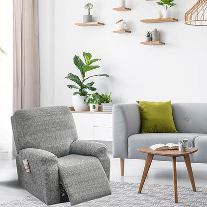 FUANGUI Recliner Chair Cover 4-Pieces Lazyboy Cover for Recliner Chair with Storage Pockets Furniture Protector for Living Room, Jacquard Sofa Slipcover for Kids, Pets, Dog and Cat, 02