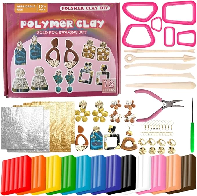 Imaginovelty Gold Polymer Clay Earring Making & Jewelry Kit | Oven Bake Polymer Clay Kit for Adults | DIY Oven Clay Sets for Special Day Gift