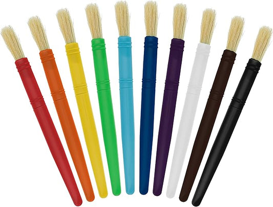 U.S. Art Supply 10-Piece Large Round Chubby Hog Bristle Paint Brushes Set – Durable Craft Paint Brushes, Easy-Grip Paint Brushes for Classroom, Watercolor & Poster Painting, Beginners Kit