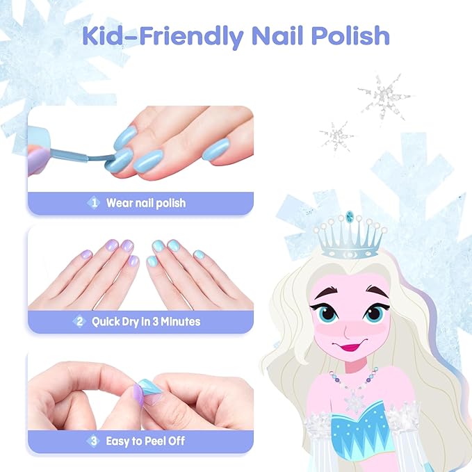 Tomons Kids Nail Polish Set for Girls, Non Toxic Nail Polish Art Kit for Kids Ages 7-12, Frozen Toys Gifts for 8 9 10 11 12 Girl, Bracelets, Glitter, Sequins, Stickers - 8 Colors