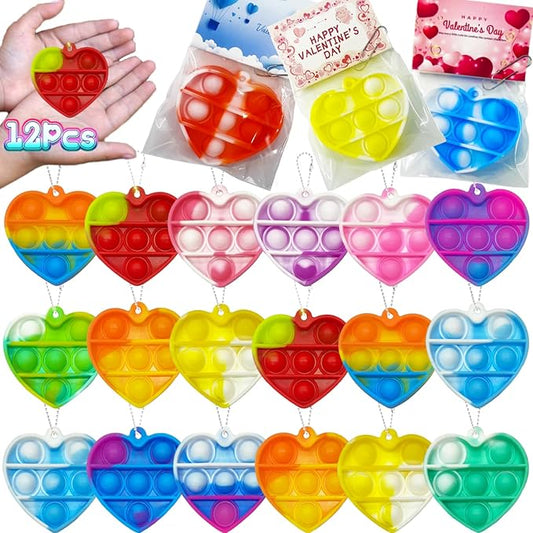 12 Packs Valentines Day Cards for Kids, Heart Pop Valentines Fidget Toys Bulk Stress Relief Fidget Toys for Kids Valentine's Party Favors School Classroom Exchange Gifts，Valentine's Day Gift