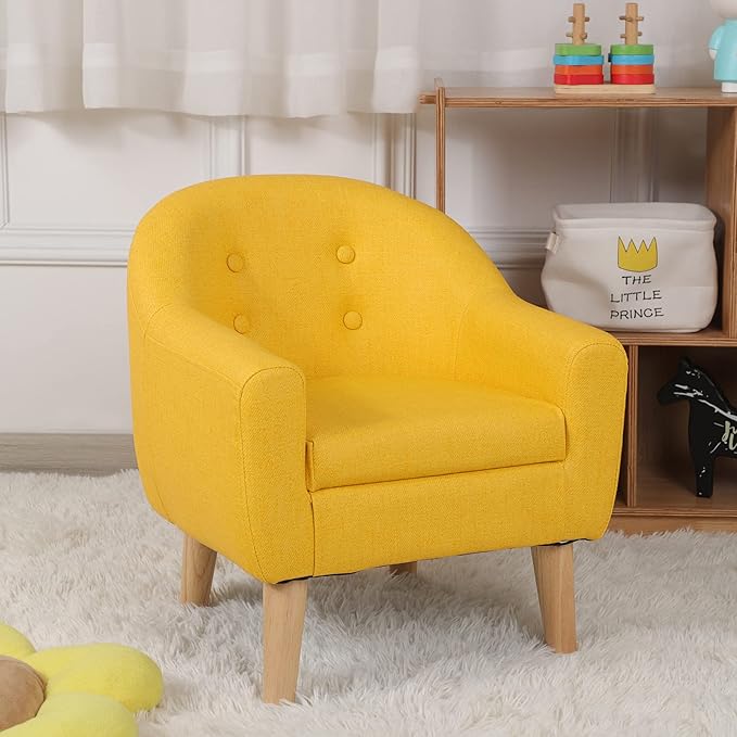 Getifun Single PVC Kids Sofa Chair, Toddler Sofa Couch with Wooden Legs, Children Armchair for Children Gift (Yellow)