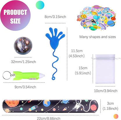 Pllieay 110pcs Outer Space Party Bag Fillers for Kids, Space Bouncy Balls Sticky Hands Slap Bracelets Space Toys for Kids Birthday Christmas Gift Goodie Bag Fillers Pinata Stuffers Classroom Prizes