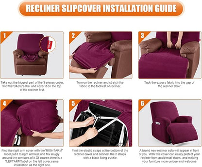 VANSOFY Recliner Chair Cover, 3-Pieces Stretch Lazy Boy Recliner Covers for Recliner Chair Soft Reclining Chair Slipcover Furniture Protector for Dogs Cats(Burgundy)