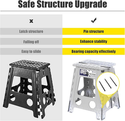 Delxo Folding Step Stool 17.5 Inch,Heavy Duty Step Stools for Adults,Non Slip Folding Stool with Handle,Premium Portable Foldable Step Stool for Kitchen Bathroom Bedroom Up to 400LBS,(Grey,1PC)