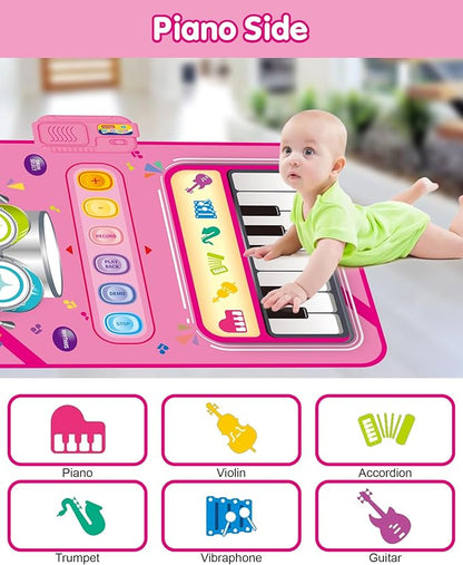 DQMOON Toys for 1 Year Old Girl Gifts, Baby Musical Mat with Piano & Drum, Adjustable Volume, 12-18 Months Toddler Toys, Christmas Birthday Easter Gifts for 1-2 Year Olds Boys Girls (Pink)