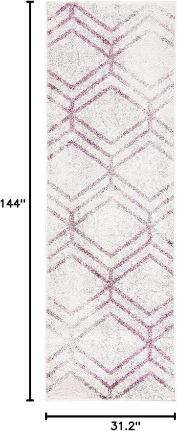 SAFAVIEH Adirondack Collection Runner Rug - 2'6" x 12', Ivory & Plum, Modern Geometric Distressed Design, Non-Shedding & Easy Care, Ideal for High Traffic Areas in Living Room, Bedroom (ADR253C)