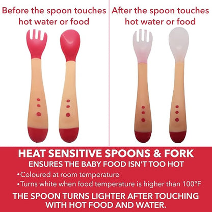 4 piece set of silicone spoon/fork and heat sensitive Baby Utensils Self Feeding Chewable Toddler Training