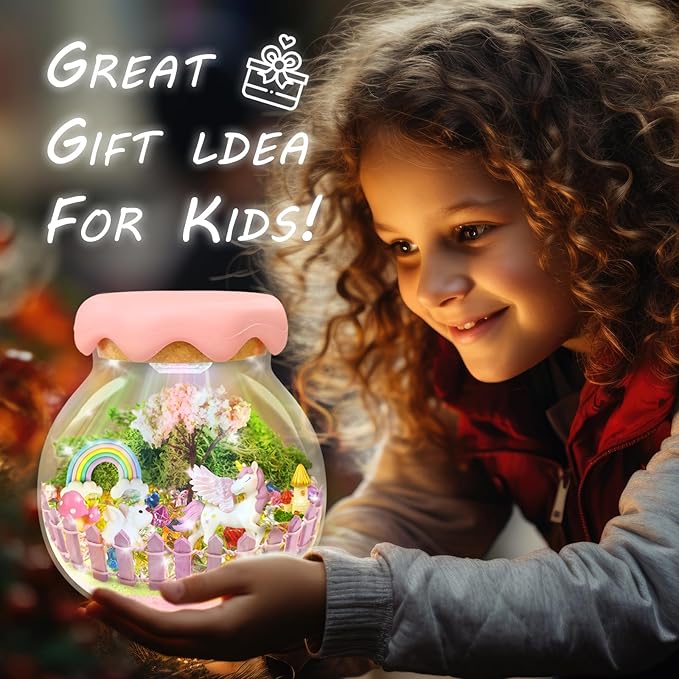 Unicorn Gift for Girls Unicorn Terrarium Kit for Kids Birthday Gift for Girls Ages 4 5 6 7 8-12 Year Old Light-Up Kit Crafts DIY Arts Toys Unicorn Toys for Girls Birthday Ideas Present for Kids