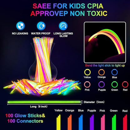 170 PCS Glow in The Dark Party Supplies,100 Glow Sticks, 30 LED Glasses and 40 Finger Lights, Light Up Party Favors for Wedding, Birthday, Concert, Raves, New Year