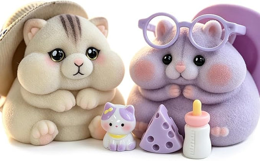 2-Pack Cute Squeeze Handmade Taba Squishy Cat & Hamster Toy Set, Ultra Soft Silicone Squishy Fidget Gift for Adults & Kids (2-Pack Hamster & Cat Set)