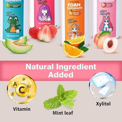 NOHOO Kids Foam Toothpaste with Fruit Flavor,Fluoride Free Natural Formul, Foam Toothpaste for Electric Toothbrush,Suitable for Toddler's Oral Cleaning and Cavity Prevention (2PCS Peach)