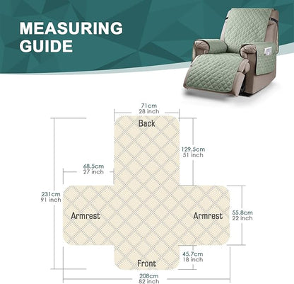 Ruaozz 100% Waterproof Recliner Chair Cover Non-Slip Oversized Reclining Cover for Large Recliner Chair Washable Chair Seat Cover with Elastic Straps for Kids, Dogs, Pets (Sage Green, 28'')