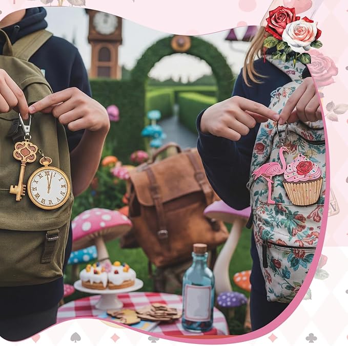 Saypacck 24 Pcs Wonderland Party Favors Wooden Painting Craft Kits Birthday Party Supplies with Organza Bag for Goodie Bags Fillers Adult Thank You Gifts