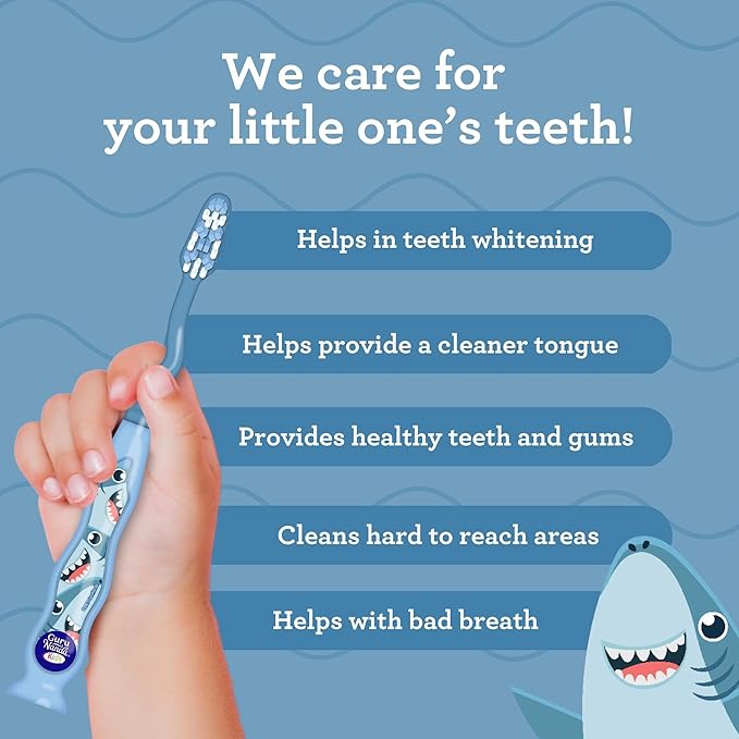 GuruNanda Kids Toothbrush with Suction Cup & Fun Animal Designs - Soft Bristles for Healthy Gums- Non-Slippery & Mess-Free Toothbrush, 3+ Age- 4 Count (Pack of 2)